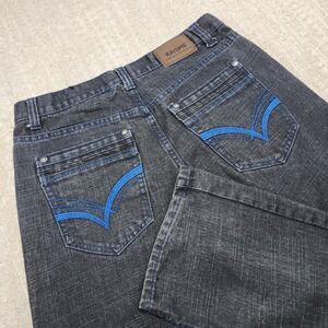 Vintage Y2K Baggy Jeans Men 34x34 Black Embroidered Pockets Krome Denim